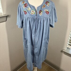 Go Softly Patio Dress Lightweight Denim Petite XL Embroidered Butterflies Floral